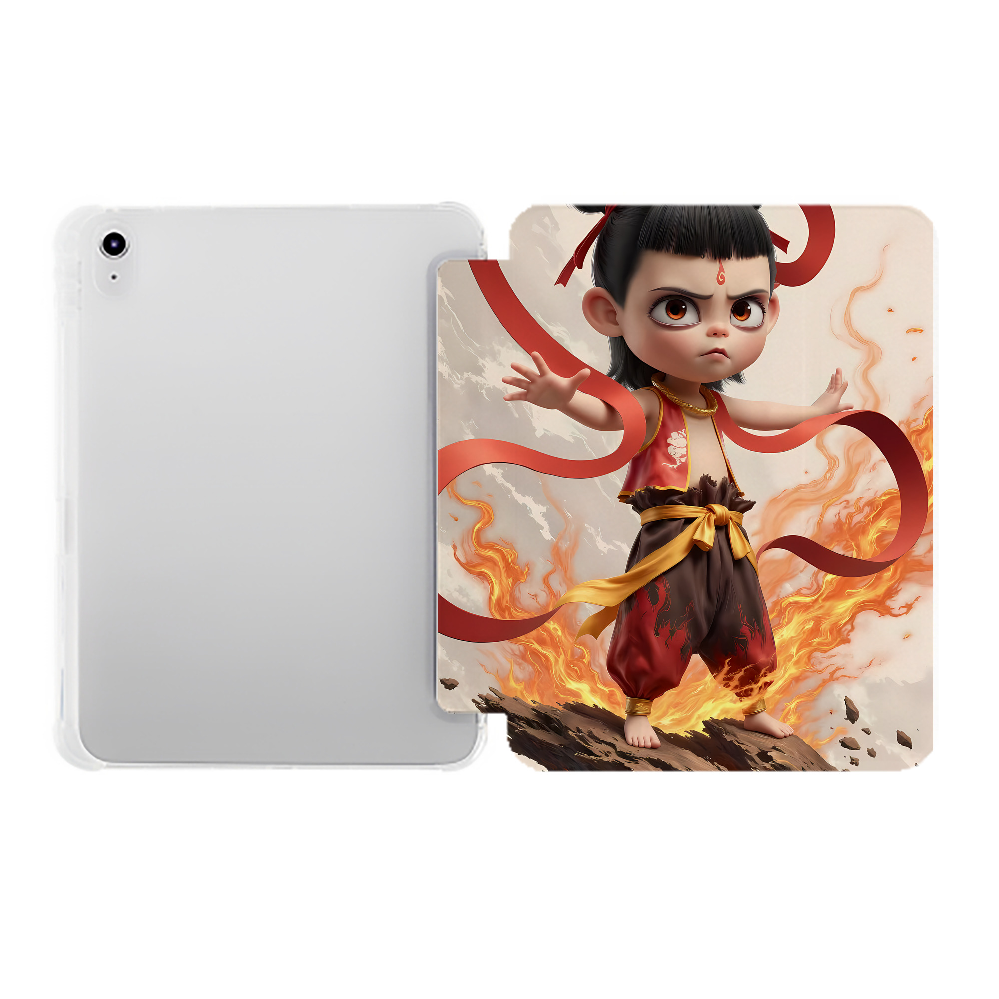 （画像用） Ne Zha 2 ナタ 魔童の大暴れ IPad ケース ペン収納付き 三つ折りスタンド PUレザー×シリコン 対応機種9.5/10.5/10.9インチ